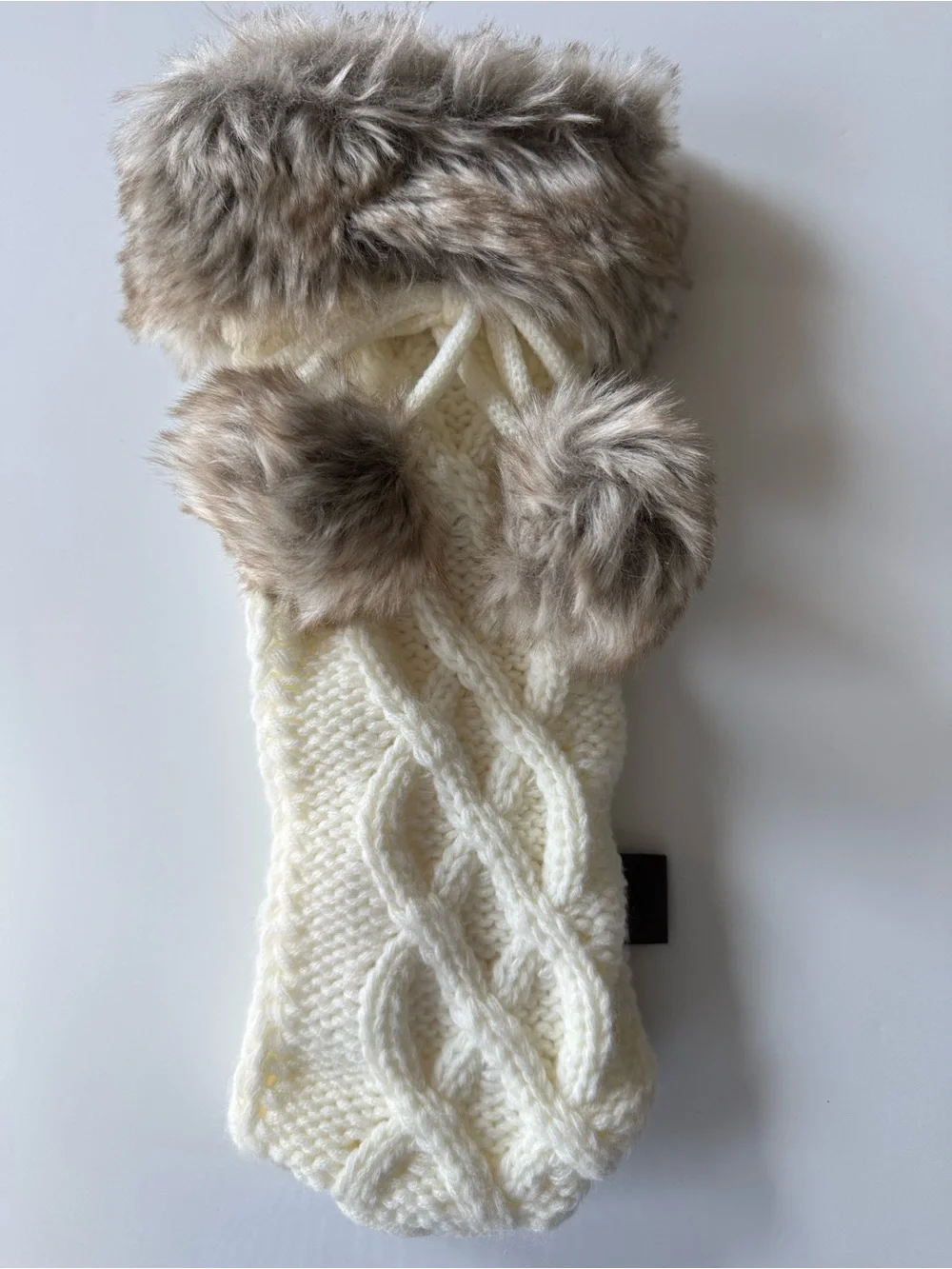 UGG Cream Cable Knit Bottle Sleeve with Faux Fur Pom Poms